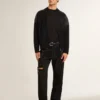 Veste homme en laine mérinos noire avec empiècements en cuir