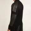 Veste homme en laine mérinos noire avec empiècements en cuir