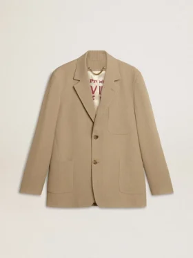 Veste homme à simple boutonnage beige à fines rayures, coupe oversize