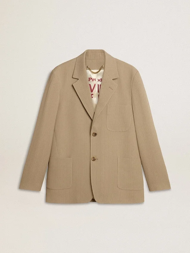 Veste homme à simple boutonnage beige à fines rayures, coupe oversize