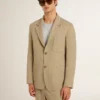 Veste homme à simple boutonnage beige à fines rayures, coupe oversize
