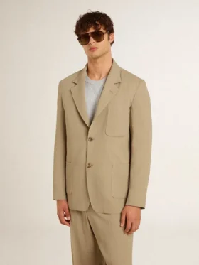 Veste homme à simple boutonnage beige à fines rayures, coupe oversize