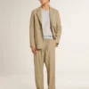 Veste homme à simple boutonnage beige à fines rayures, coupe oversize
