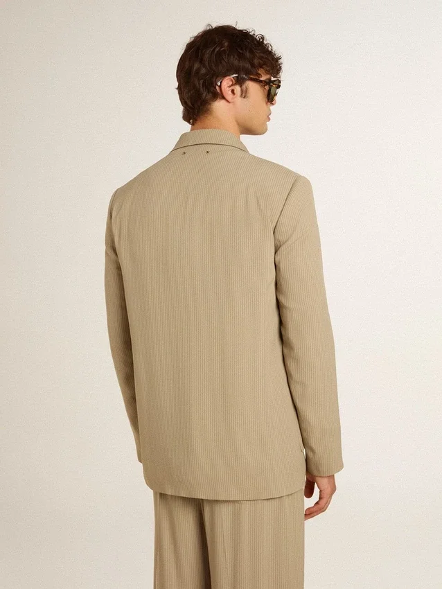 Veste homme à simple boutonnage beige à fines rayures, coupe oversize
