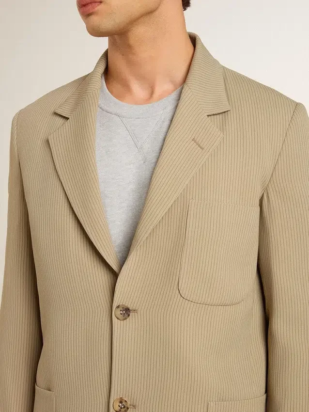 Veste homme à simple boutonnage beige à fines rayures, coupe oversize