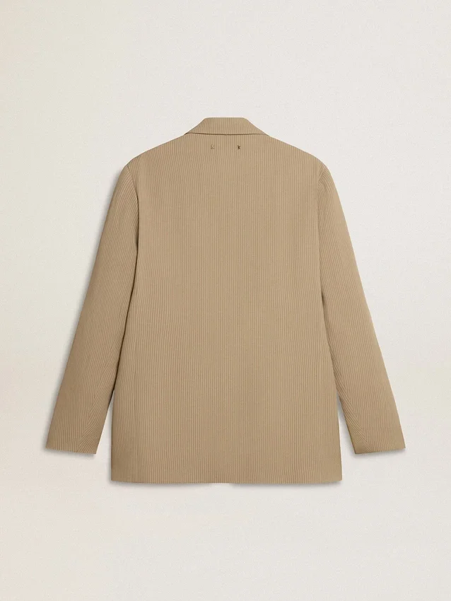 Veste homme à simple boutonnage beige à fines rayures, coupe oversize