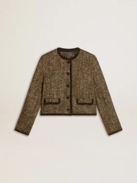 Veste Journey pour femme en tweed de laine avec détails en daim couleur café