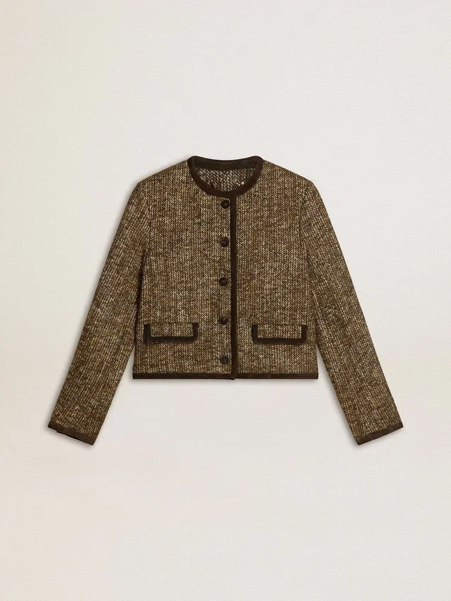 Veste Journey pour femme en tweed de laine avec détails en daim couleur café