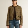 Veste Journey pour femme en tweed de laine avec détails en daim couleur café
