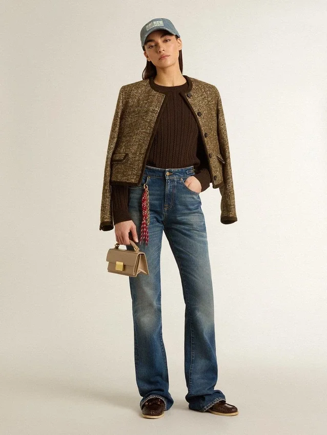 Veste Journey pour femme en tweed de laine avec détails en daim couleur café