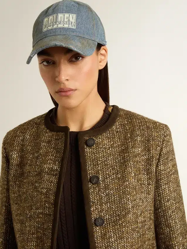 Veste Journey pour femme en tweed de laine avec détails en daim couleur café