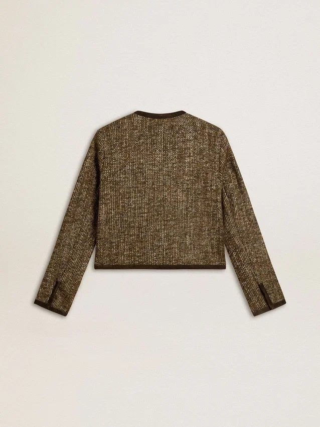 Veste Journey pour femme en tweed de laine avec détails en daim couleur café
