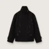 Veste oversize pour femme en sergé de coton noir avec broderie florale en paillettes