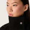Veste oversize pour femme en sergé de coton noir avec broderie florale en paillettes