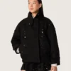Veste oversize pour femme en sergé de coton noir avec broderie florale en paillettes