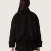 Veste oversize pour femme en sergé de coton noir avec broderie florale en paillettes