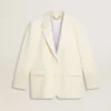 Veste oversize à simple boutonnage, blanche, effet soie et broderies