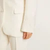 Veste oversize à simple boutonnage, blanche, effet soie et broderies