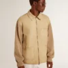 Veste pour homme en cuir nubuck couleur travertin avec manches et dos en mélange de laine