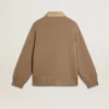 Veste pour homme en cuir nubuck couleur travertin avec manches et dos en mélange de laine