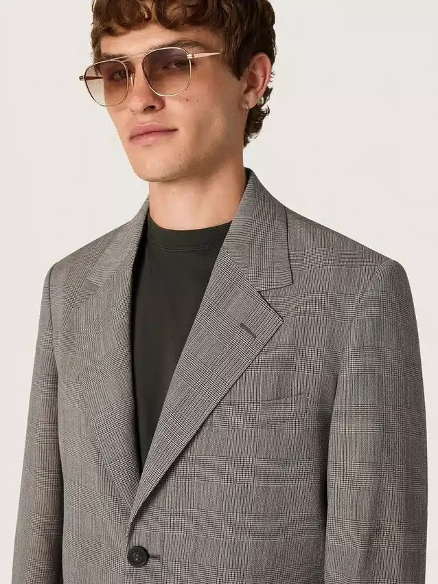 Veste pour homme en laine à carreaux Prince de Galles gris