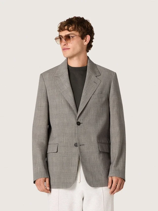 Veste pour homme en laine à carreaux Prince de Galles gris