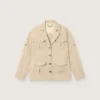 Veste safari pour femme en viscose beige à micro-chevrons