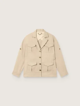 Veste safari pour femme en viscose beige à micro-chevrons