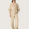 Veste safari pour femme en viscose beige à micro-chevrons