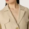 Veste safari pour femme en viscose beige à micro-chevrons