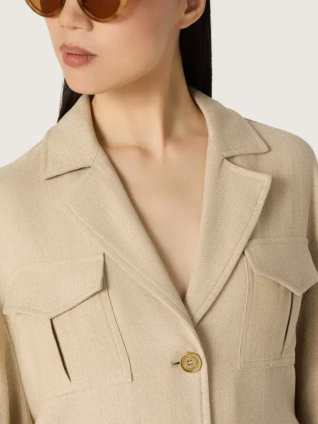 Veste safari pour femme en viscose beige à micro-chevrons