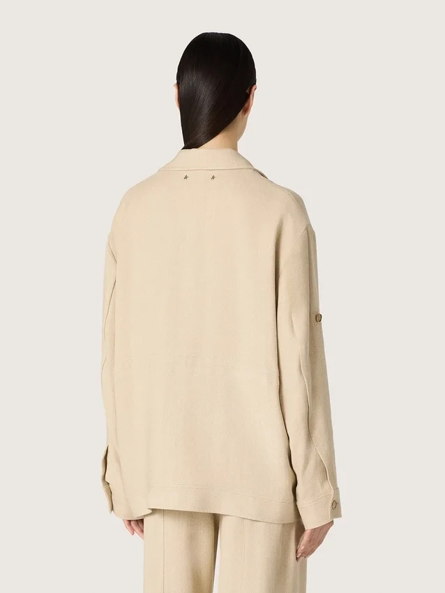 Veste safari pour femme en viscose beige à micro-chevrons