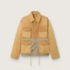 Veste safari unisexe en coton beige et vert militaire avec de grandes poches