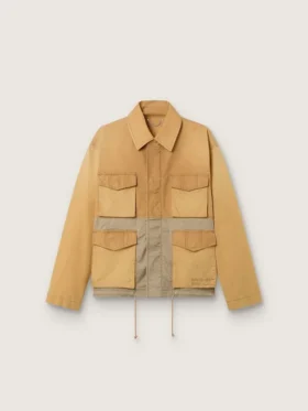 Veste safari unisexe en coton beige et vert militaire avec de grandes poches
