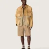 Veste safari unisexe en coton beige et vert militaire avec de grandes poches