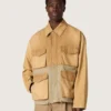 Veste safari unisexe en coton beige et vert militaire avec de grandes poches
