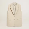 Veste sans manches pour femme en mélange de laine, couleur kaki