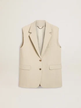Veste sans manches pour femme en mélange de laine, couleur kaki