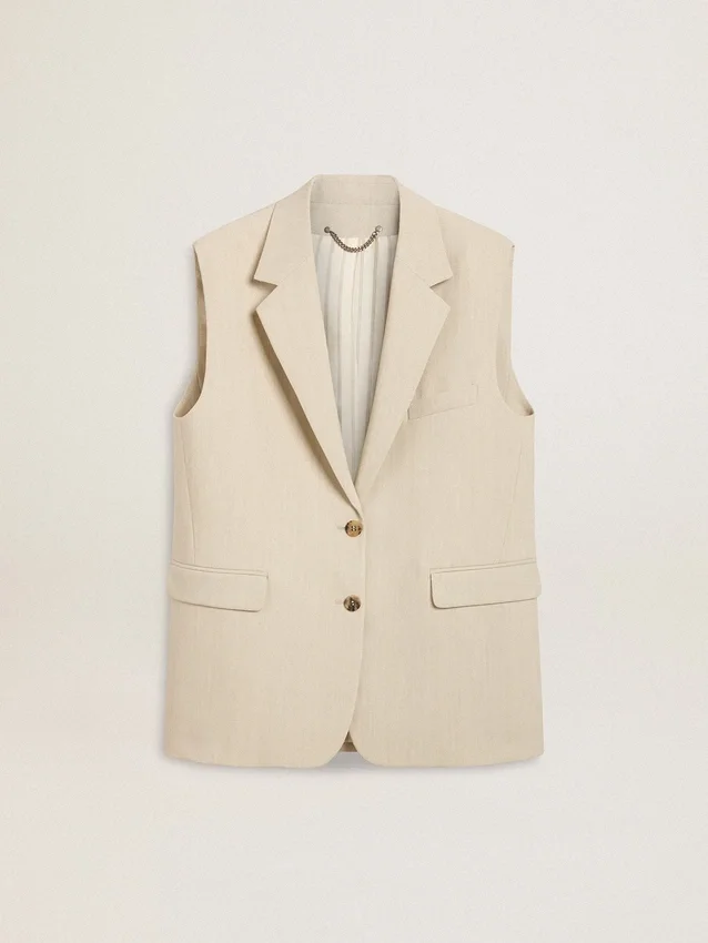 Veste sans manches pour femme en mélange de laine, couleur kaki