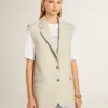 Veste sans manches pour femme en mélange de laine, couleur kaki