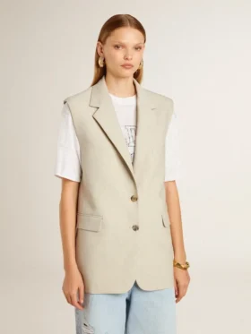 Veste sans manches pour femme en mélange de laine, couleur kaki