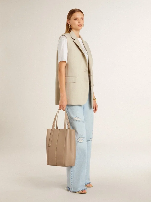 Veste sans manches pour femme en mélange de laine, couleur kaki