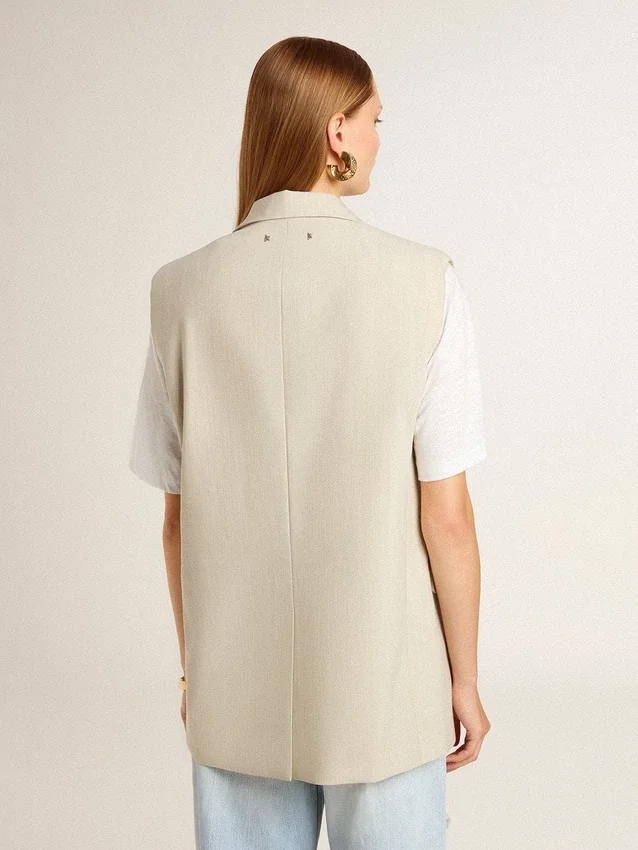 Veste sans manches pour femme en mélange de laine, couleur kaki