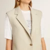 Veste sans manches pour femme en mélange de laine, couleur kaki