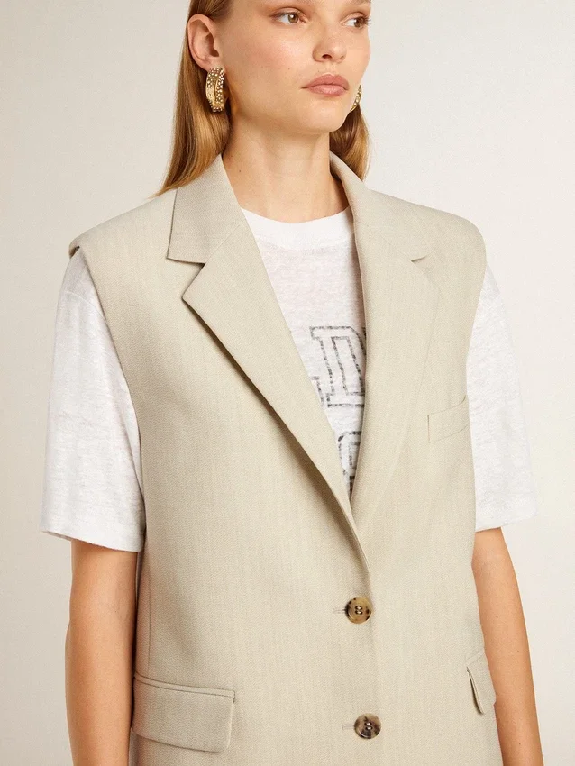 Veste sans manches pour femme en mélange de laine, couleur kaki