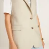 Veste sans manches pour femme en mélange de laine, couleur kaki