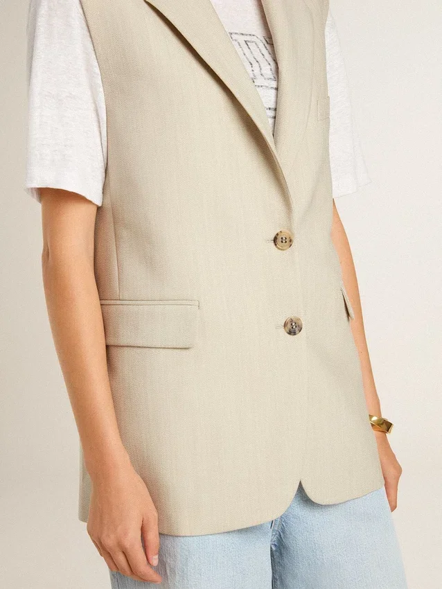 Veste sans manches pour femme en mélange de laine, couleur kaki