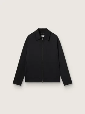Veste zippée pour homme en gabardine de laine noire
