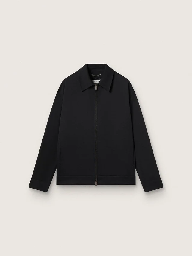 Veste zippée pour homme en gabardine de laine noire