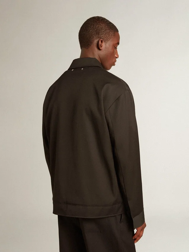 Veste zippée pour homme en gabardine de laine noire